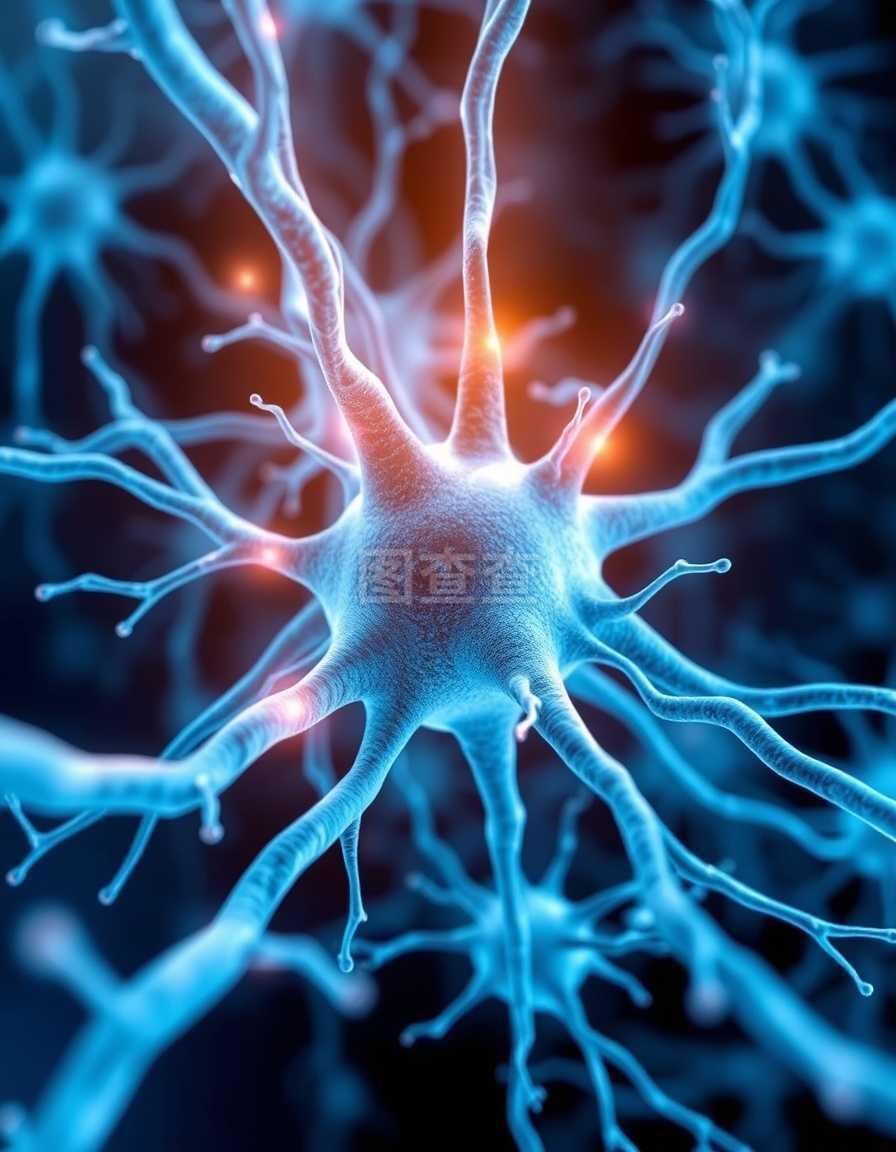 三维图像显示了神经元细胞网络中的信号传输